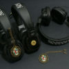 Headphones with comic art pendants